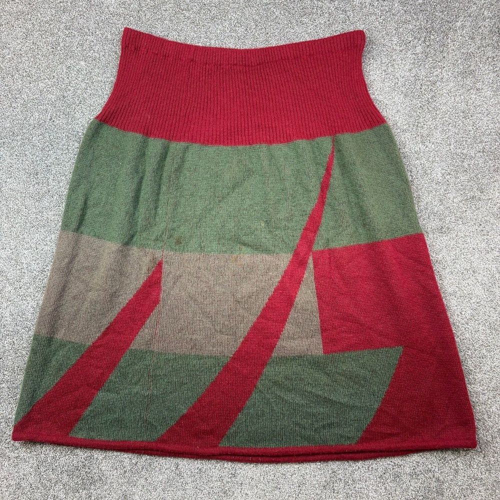 Vintage TICA Skirt Women's Medium Green Red Knit Kid Mohair Blend Made in Italy